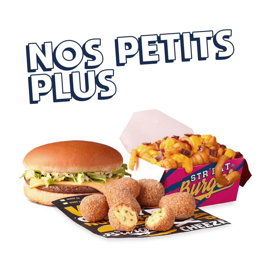 Visuel menu Str'Eat Burger avec petits plus : little giant, jalap cheeze, twisters cheddar bacon