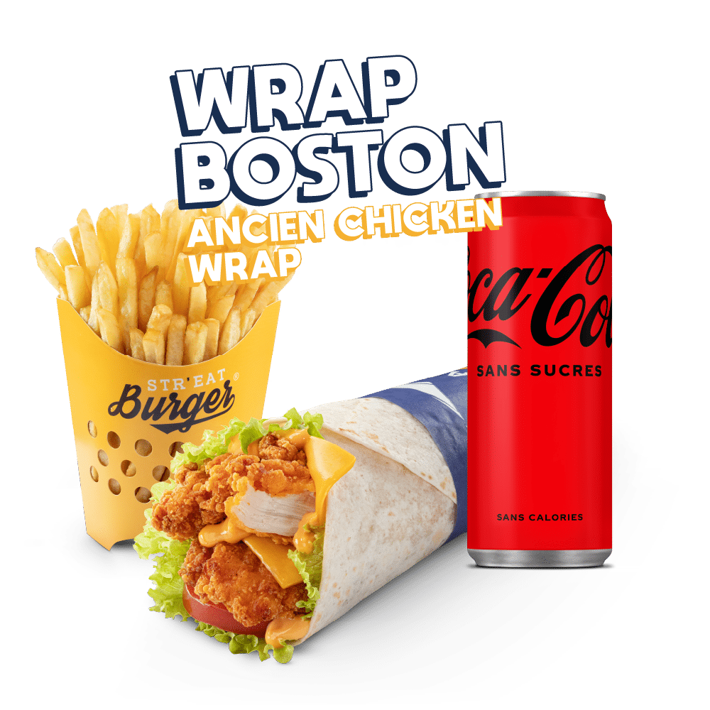 Image du menu Wrap Boston, avec Frites et Coca Cola chez Str'Eat Burger