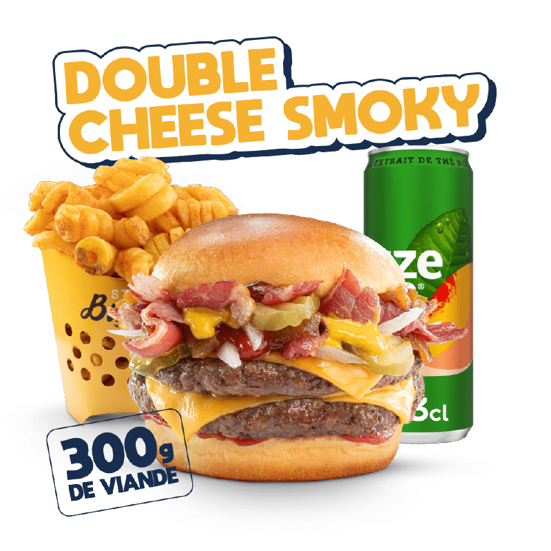 Image du menu Burger Bar Double Cheese Smoky, avec Twisters et Fuze Tea chez Str'Eat Burger