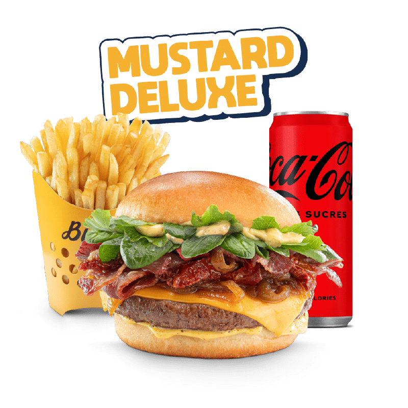 Image du menu Burger Bar Mustard deluxe, avec Frites et Coca Zéro chez Str'Eat Burger