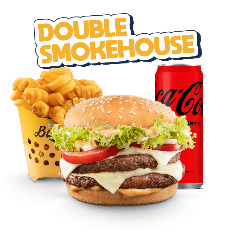 Image du menu Classic Double Smokehouse, avec Twisters et Coca Zéro chez Str'Eat Burger