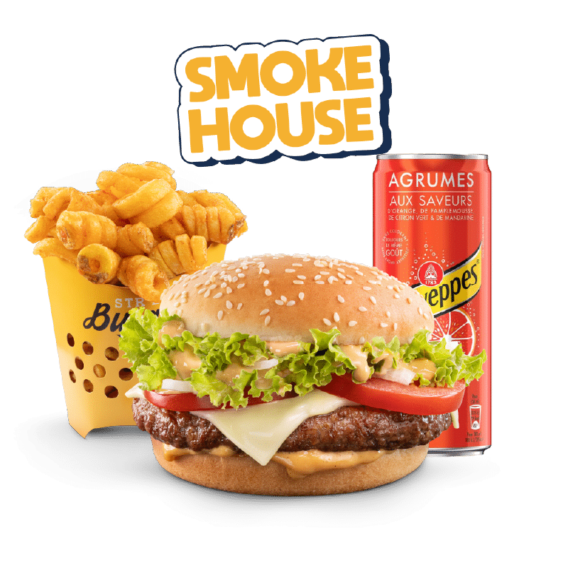 Image du menu Smokehouse, avec Twisters et Schweppes Agrumes chez Str'Eat Burger