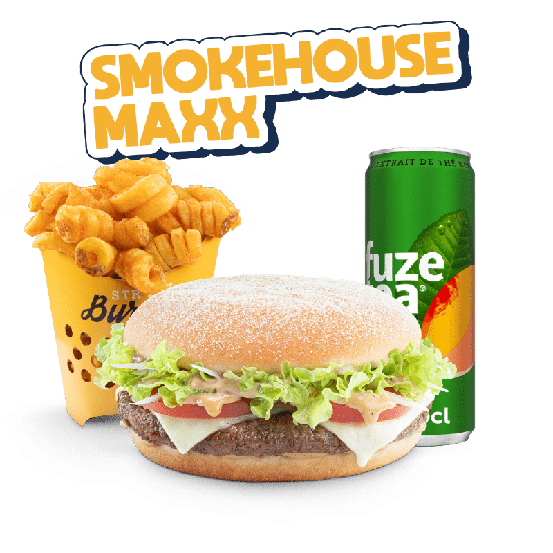 Image du menu Smokehouse Maxx, avec Twisters et Fuze Tea chez Str'Eat Burger